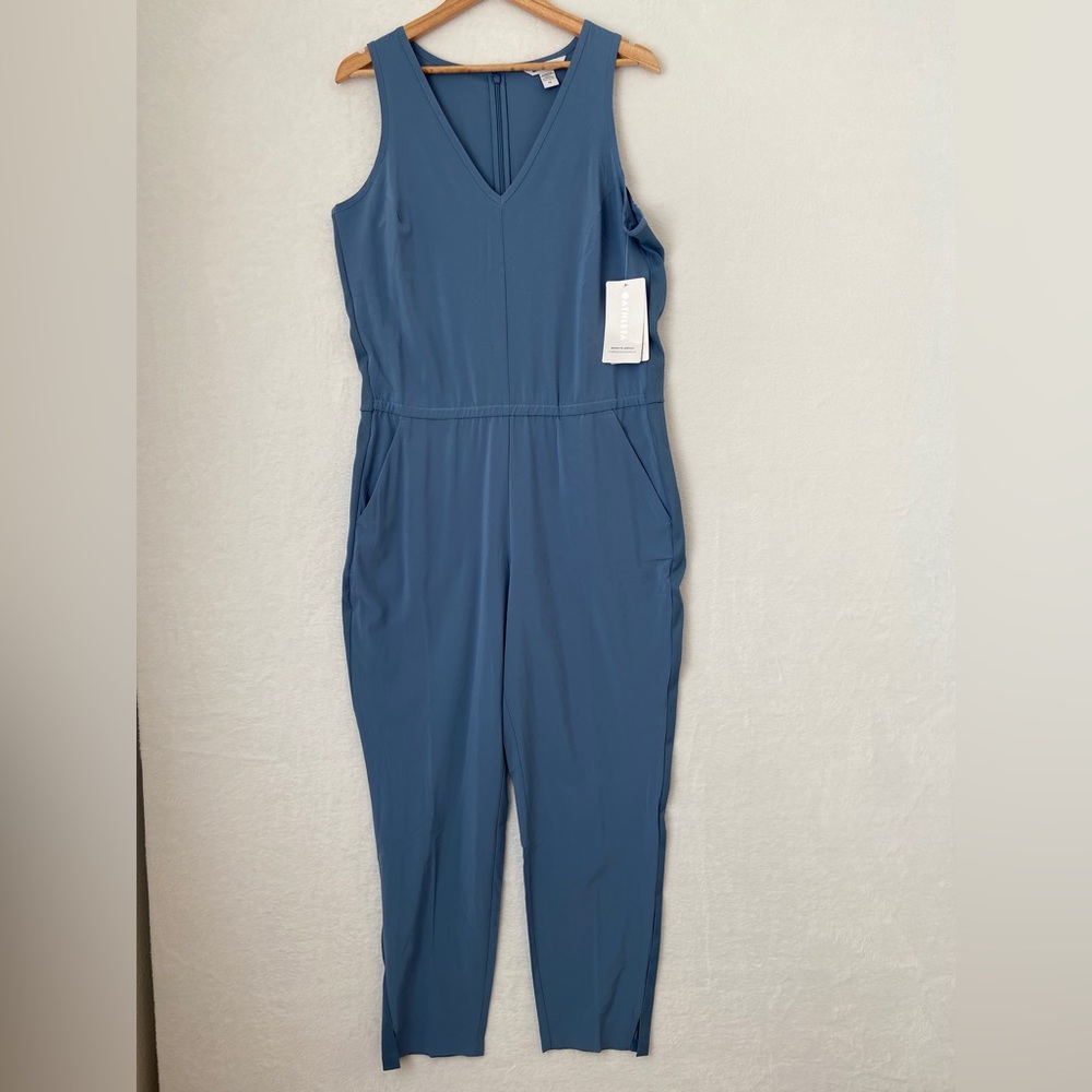 Athleta womens blue one piece casual athletic Brooklyn jumpsuit size 14 NWT.